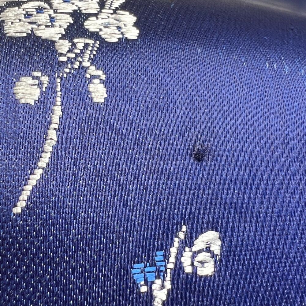 Vintage Chinese Blue Plum Blossom Satin Jacquard Cropped Pajama Pants 34" Waist - Picture 7 of 16